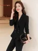 Dwuczęściowe spodnie damskie Chic Women Kurtka 2-częściowy zestaw 2023 Autumn Casual Black Pink Blazer Suits Office Panie Formal Work Business