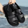 Сандалии, коллекция 2023 года, мужские летние и тапочки, кожаные пляжные туфли для взрослых на толстой подошве, нескользящая обувь с открытым носком