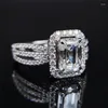 Cluster Rings 2023 Selling Emerald Cut Zircon Princess Ring Europe And The United States Fashion Engagement Women's Jewelry