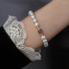 Strand Minar Temperament Freshwater Pearl Beads Bracelets For Women Green Natural Moonstone Elastic Beaded Bracelet Pendientes