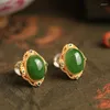 Stud Earrings Natural An Jade Oval Earings Classical Ancient Gold Craft For Women Classic Exquisite Retro Jewelry