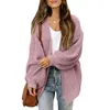 Tricots pour femmes Automne Hiver Femmes Couleur Unie Cardigan Pull Lanterne À Manches Longues Ouvert Avant Manteau De Tricot Mi-long Tricots Outwear