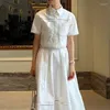 Sukienki robocze Zestawy spódnicy damskie 2023 Summer szykowny retro koralika krótka koszula wysoka talia duża huśtawka długa linia