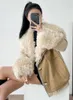 Womens Down Parkas Natrul Roll Wool Fur Coat Women One Piece Of Navy Collar Jacket Winter Warm Feather Puffer Lady 231120