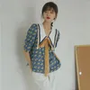 Damen Blusen Vintage Bluse Sommer Top Blau Kragen Shirt Frauen Lose Big Designer Damen Krawatte Korean Fashion 2023 S114