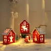 Christmas Decorations Wooden House Pendant Snowman Elk Santa Claus Bear Lighting Glowing Log Cabin Decoration Supplies 231120