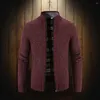 Pulls pour hommes Cardigan couleur unie polaire fermeture éclair veste tricotée pull hiver jupe chaude