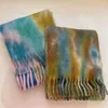 Foulards Femmes Hiver Écharpe Vintage Colorblock Tie-Dye Doux Chaud Épais Châle Gland Décor Cou Épaule Protection Longue Large Dame