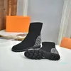 Thin Boots Women's Short Boots Elastic Knitted Early Autumn Square Head Socks Boots with a Heel Height of 10cm or Less