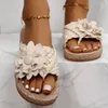 Sandalias Mujer Flor Chanclas Planas Estilo Boho Banda Trenzada Moda Zapatos De Punta Abierta Diapositivas Antideslizantes Casuales