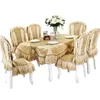 Tabela de mesa marrom marrom nobre topo de mesa de luxo europeu Runner de renda bordado confortável capa de cadeira não deslizante para casar C3
