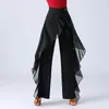 Scen Wear Latin Dance Pants Practice Ballroom Wide-Ben Modern Women's High midje Ruffle Wide 5xl