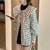 Damen Wolle Wollstoff Mantel Herbst Winter 2023 Mode Navy Kragen Plaid Kurze Jacke Top Korean Streetwear Lose Oberbekleidung