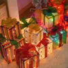 Décorations de Noël 3pcsSet Glowing Gift Box Décoration Ornement avec arc Éclairage extérieur Noël 231120