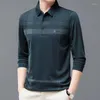 Polos pour hommes printemps et automne pull Polo bouton lettre broderie rayure contraste manches longues T-shirt bas hauts à la mode