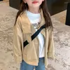 Palto Bahar Sonbahar Kawaii Tatlı Katı Kızlar Trench Stand Boyun Uzun Kollu Moda Çocuk Giysileri Şık Dış Giyim Sevimli Çocuk Tops