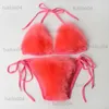 Conjuntos de sujetadores Nuevo traje de baño Felpa Sexy Moda Mujer Split Bikini sólido T2304211