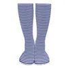 Chaussettes pour femmes, Design nautique, rayures bleues et blanches, bas modernes pour filles, moyennes, douces, escalade, hiver, antidérapantes