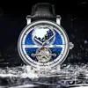Zegarek moda marka MARK BIZNES BIZNES MECHANical Watch World Starry Luminous Waterproof Automat Automatyczny zegar sportowy sport
