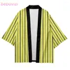 Etniska kläder gul blå orange stripe strand japansk stil kimono streetwear män kvinnor cardigan haori yukata toppar klädkläder plus storlek