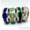 Band Rings Wholesale 30Pcs 8Mm Pink Green Blue Shell 316L Acier Stainless Steel Jewelry Finger Ring Comfortable Fit Drop Deli Dhgarden Dhvyd