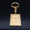 Keychains Isalm Muslim Stainless Steel Key Chains For Women Gold Color Rectangular Pendant Ring Jewelry Llaveros Pareja K2280S05