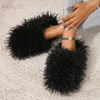 Slippers Fashion Mongolian Fur Slides for Women Winter Warm Home Cotton Slippers Cute Solid Faux Fur Flip Flops Flat Casual Shoes Mujer T231121