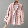 Women's Trench Coat's Windbreaker 2023 Autumn Korean Wild Loose Standcollar Fashion Pink Jacket Female Student Coat Foder 96 230421