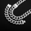 Korean 28mm Hip Hop Cuban Link Necklace Bracelet Full Diamond Curb Chains Exaggerated Iced Out Cubic ZIrconia Full Diamond Personalized Mens Jewelry Gift