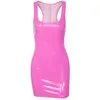 Casual Dresses Pink Chest Vest Leather Skirt Nightclub PARTY SEXY Sleeveless Hip Wrap Latex Mini Dress Club Sundress Summer Womens 230420