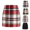 Kjolar Autumn Winter Plaid ull mini kjol för kvinnor ull kontrollerade vintage kontor damer hög midja blyerts bodycon kort kjol 231121