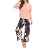 Women's Sleepwear Women Two Piece Casual Pajamas Short Sleeve Tops And Long Printing Pants Bridal For Wedding Hunting Suits