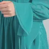 Robes décontractées Soie 22 Momme Sky Blue Jacquard Col carré Femmes Flare Manches longues Contraste Georgette Patch Dames Robe AY262