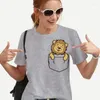 القمصان النسائية جيب الأسد اللطيف قميص Harajuku 90s Ullzang T-Shirt كرتون Tshirt أعلى Tees Temale Kawaii Thirts Y2K