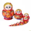 人形1セットウッドロシアの営巣マトリオシュカバブシュカハンドペイントベアプーペーのリュース子供のギフト製造された人形の装飾ドロップ