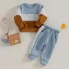 Set di abbigliamento Bambino Neonato 2 pezzi Tuta autunnale Completo Top con colori a contrasto e pantaloni elastici in vita Piccoli vestiti carini