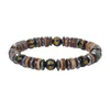 Bracelets rétro en pierre naturelle de couleur mixte, bijoux pour hommes et femmes, Style ethnique, coquille de noix de coco, copeaux de bois, pierre biliaire noire