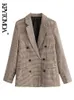 Costumes pour femmes Blazers KPYTOMOA femmes mode tenue de bureau Double boutonnage carreaux Blazers manteau Vintage à manches longues poches vêtements de dessus pour femmes Chic hauts 231120