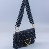 Borse da sera Borsa a tracolla da donna personalizzata in tessuto con perline fatta a mano Moda INS Borse mobili versatili dal design in oro nero per le donne