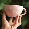 Tasses personnalisées en céramique café belle fleur de pêche en relief Latte eau lait petit déjeuner tasses rose