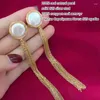 Dangle Earrings 2023 Long Tassel Women Party Jewelry Flat Coin Shape 12-13mm Genuine Freshwater Pearl Baroque Earring