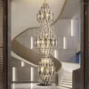 Kolye lambaları villa oturma odası kristal lamba el lobi avize dubleks orta kat içi boş basit spiral merdiven uzun lofter