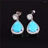 Ohrringe baumeln Weiß Blau Opal Stein Klassisch Silber Farbe Verlobung Mode Großer Wassertropfen Für Frauen Schmuck