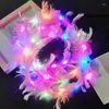 Party Decoration LED Feather Wreath Crown Headband Light-Up Angel Halo Luminous Headdress For Women Girls Wedding Christmas Glow