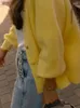 Suéteres de mujer Punto amarillo elegante suave mujer cardigan solo pecho con cuello en v linterna manga suéter jumper otoño chic casual dama