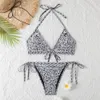 Kobiety w modnym listerze druk bikini krótki zestaw Ace stringi moda stanik plażowy impreza seksowna push up bandaż kostium kąpielowy