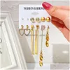 Dangle Kroonluchter Mode Overdreven Goud Kleur Metalen Parel Oorbellen Voor Vrouwen Geometrisch Gedraaid Vintage Hoop Earring Jood Dhgarden Ot5Gj