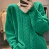 Women's Sweaters Cashmere Sweater Women Elegant Autumn/Winter Wool Pullover Casual V-Neck Knitwear Thickened Loose Overside Diamond Tops