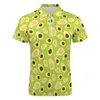 Men's Polos Green Avocado Casual T-Shirts Cute Fruit Print Polo Shirts Zipper Fashion Shirt Man Pattern Tops Large Size