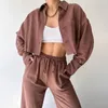 Women's Two Piece Pants Drawstring Waist Short Jacket Trousers Set Stylish Suit Chic Turn-down Collar Loose Single-breasted